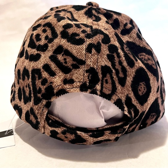 Nine West Leopard Corduroy Baseball Cap Hat Brown/Black - Picture 7 of 13